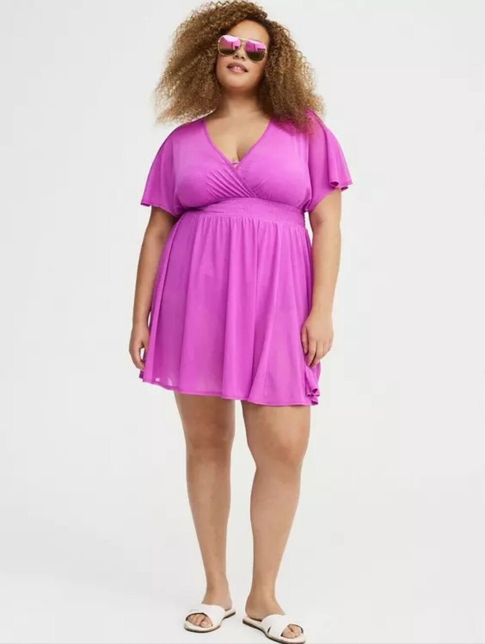 NWT 2x TORRID Chiffon Smocked Waist Cover-Up Dress~Vivid violet swim